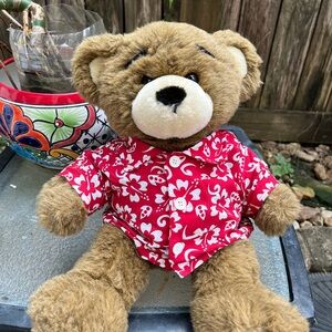 Vintage 1999 Bearemy Brown Teddy Bear W/Red Floral Shirt, retired Build-A Bear